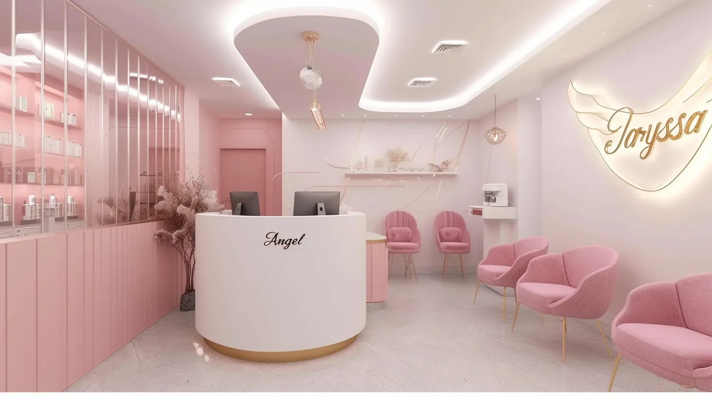 Aesthetic clinic reception in soft pastel tones