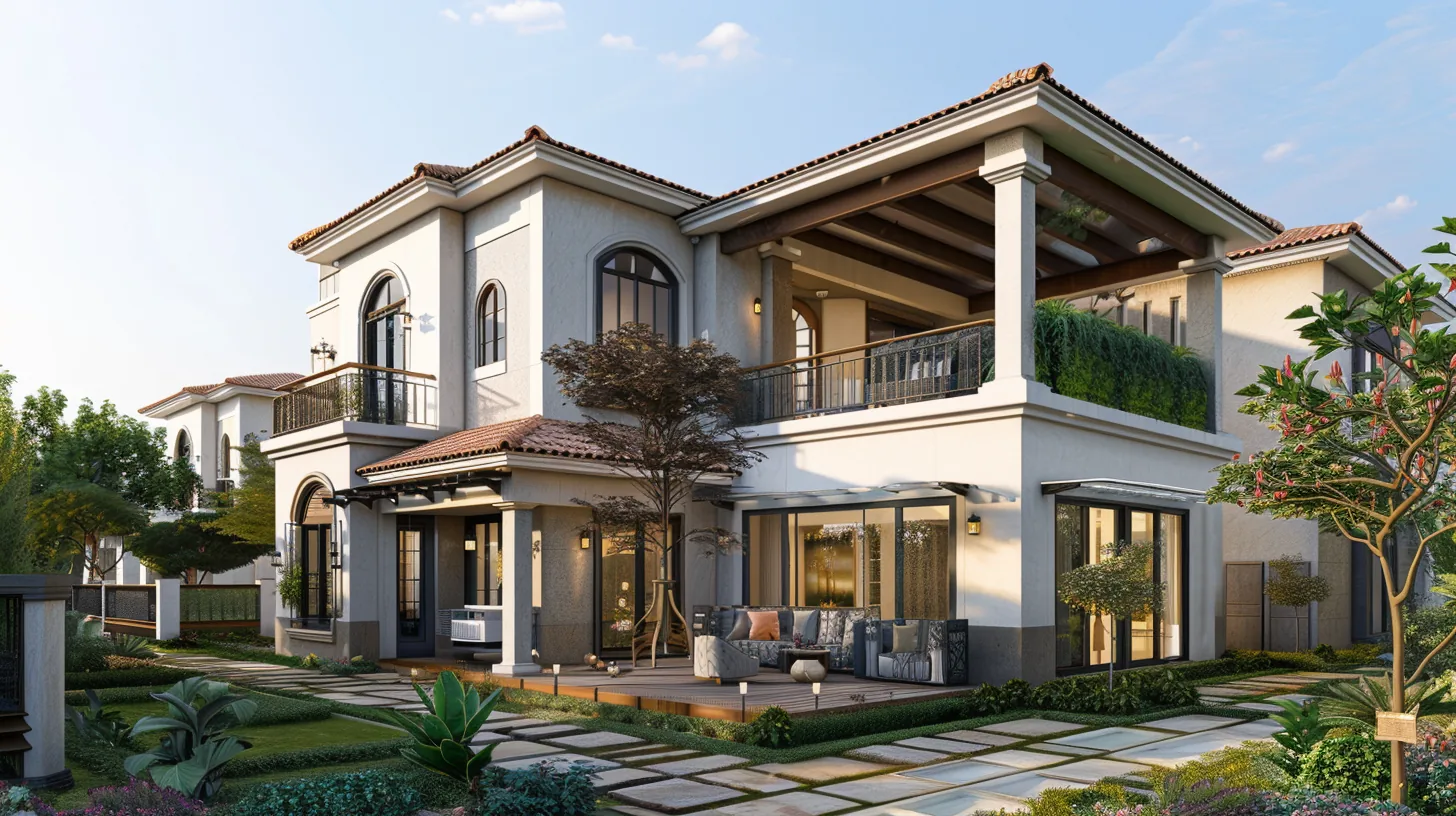 Contemporary farmhouse facade in the Aravali Hills