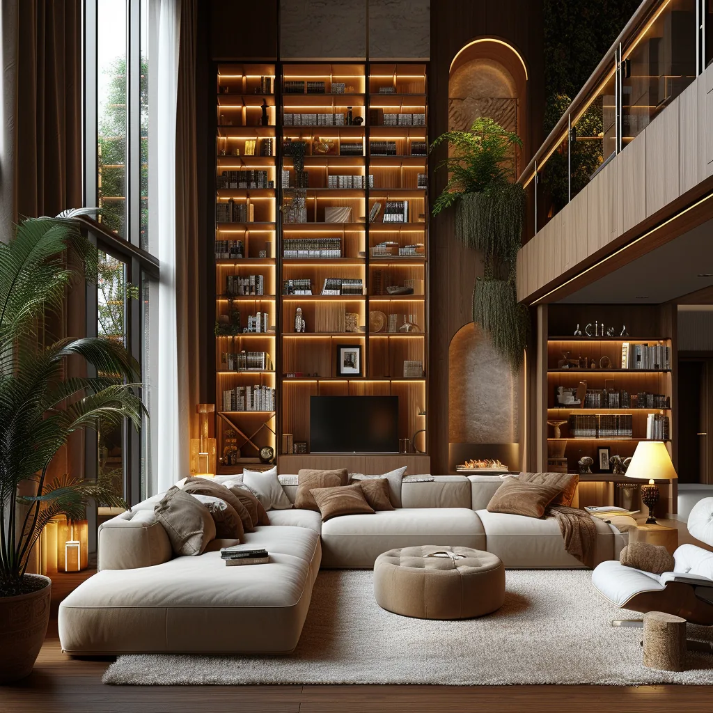 Comfortable contemporary living room with soft upholstery